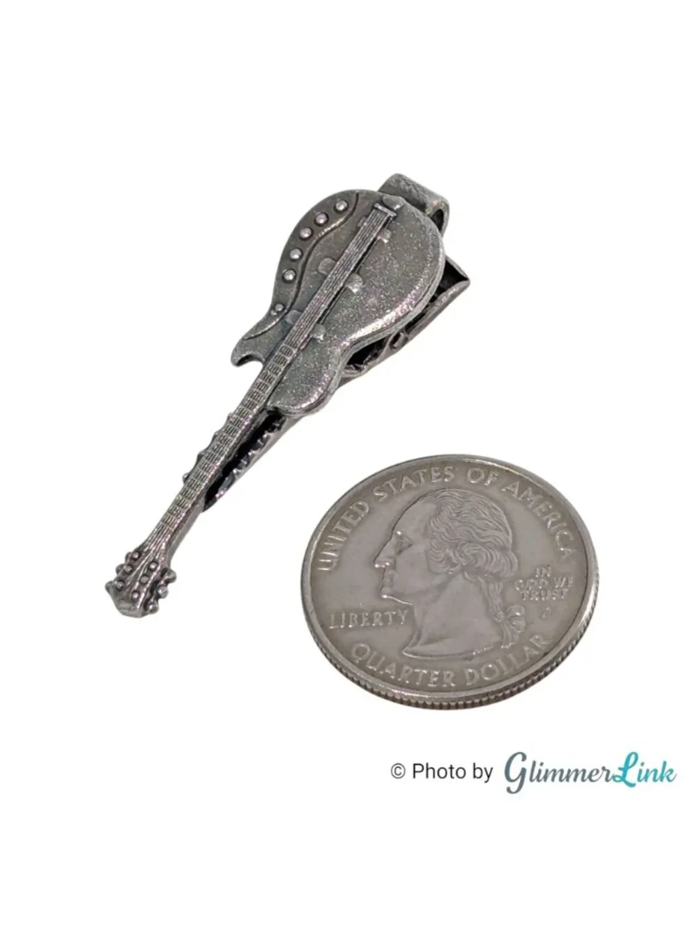Guitar Tie Clip Silver Tone Novelty Musician Tie Bar Boxed